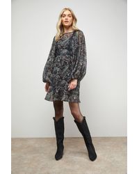 Oasis - Printed Trim Detail Batwing Mini Dress - Lyst