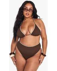Boohoo - Plus Contrast Stitch Triangle Bikini Set - Lyst
