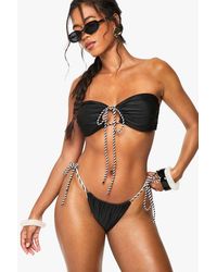 Boohoo - Monochrome Rope Strap Halterneck Bikini Top & Tanga Tie Side Bikini Bottoms Set - Lyst