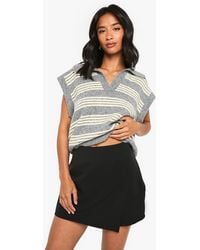 Boohoo - Petite Tailored Wrap Front Mini Skort - Lyst