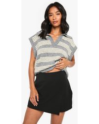 Boohoo - Petite Tailored Wrap Front Mini Skort - Lyst