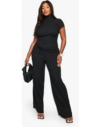 Boohoo - Plus Ripple Texture High Neck Jumpsuit - Lyst