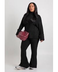 Boohoo - Plus Borg High Neck Cuff Detail Knitted Sweater And Flare Trouser Co-Ord - Lyst