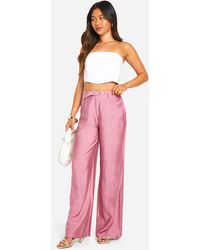 Boohoo - Belted Linen Look Straight Leg Trouser - Lyst