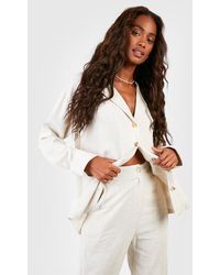 Boohoo - Linen Mix Relaxed Fit Long Sleeve Shirt - Lyst