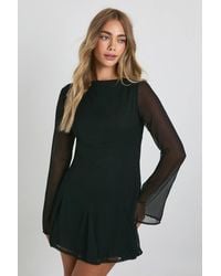 Boohoo - Chiffon Slash Neck Long Sleeve Godet Mini Dress - Lyst