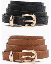 Boohoo Basic Skinny Belts 2 Pack - Brown