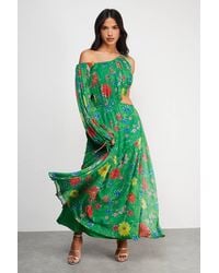 Warehouse - Chiffon One Shoulder Balloon Sleeve Cut Out Midi Dress - Lyst