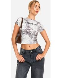 Boohoo - Groupie Era Leopard Print Ringer Baby Tee - Lyst