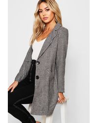 Boohoo Petite Dogtooth Flannel Oversized Wool Look Coat - Black