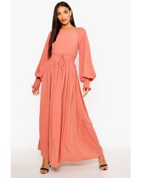 shirred waist scarf print maxi dress