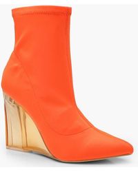 Boohoo Neon Clear Wedge Sock Boots - Orange