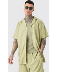 Boohoo - Tall Oversized Linen Drop Revere Shirt & Short Set In Sage - Lyst