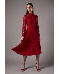 Coast - Long Sleeve Lace And Pleated Midi Shirt Dress - Lyst