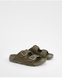 Boohoo - Wide Fit Double Buckle Footbed Sliders - Lyst