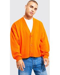 Herren Bekleidung Pullover und Strickware Strickjacken McQ Wolle Intarsien-Cardigan mit Logo in Orange für Herren 