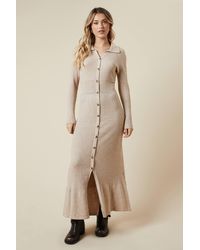 Oasis - Pointelle Waist Detail Button Down Knitted Midi Dress - Lyst