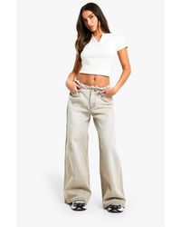 Boohoo - Petite Raw Waistband Wide Leg Jeans - Lyst