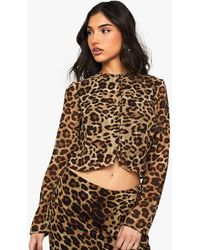Boohoo - Print High Neck Woven Crop Top - Lyst