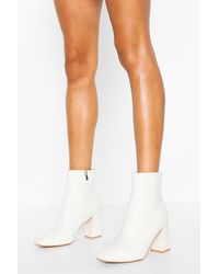 Boohoo Wide Fit Croc Block Heel Shoe Boots - White