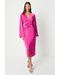 Coast - Satin Wrap Dress With Flare Sleeve - Lyst
