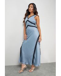 Warehouse - Petite Satin Contrast Lace Midi Slip Dress - Lyst