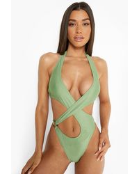 Boohoo Cut Out Ring Detail Bathing Suit - Green