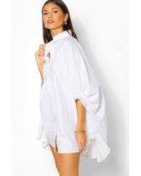 Boohoo Oversized Batwing Sleeve Shirt Dress - White