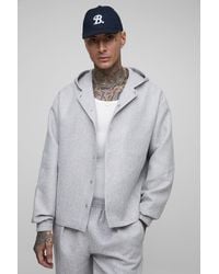 Boohoo - Tall Oversized Boucle Hooded Button Up Overshirt - Lyst