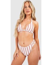 Boohoo - Stripe Print Braided Straps Triangle Bikini Set - Lyst