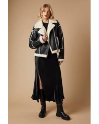 Oasis - Pu Borg Detail Collared Zip Jacket - Lyst