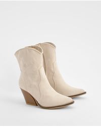 Boohoo - Embroidered Calf High Western Boots - Lyst