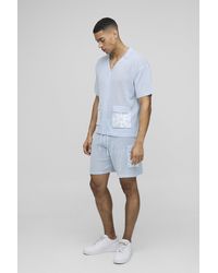 BoohooMAN - Relaxed Fit Revere Collar Crochet Square Knitted Short Polo Set - Lyst