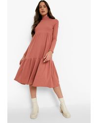 Boohoo Crepe Long Sleeve Tiered Skater 
