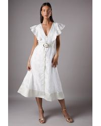 Coast - V Neck Organza Jacquard Button Down Midi Dress - Lyst