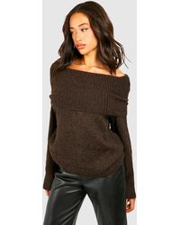 Boohoo - Premium Soft Knit Bardot Oversized Sweater - Lyst
