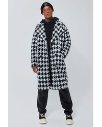 BoohooMAN - Wool Look Dogtooth Double Breasted Overcoat - Lyst