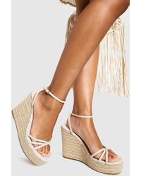 Boohoo - Linen Crossover Strap Wedges - Lyst