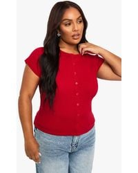 Boohoo - Plus Button Down Cap Sleeve Top - Lyst