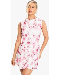 Boohoo - Floral Bengaline High Neck Skater Dress - Lyst