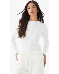 DSGN Studio - Square Script Embroidered Rib Button Through Long Sleeve Top - Lyst