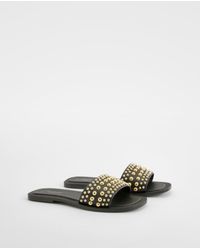 Boohoo - Wide Fit Leather Studded Mules - Lyst