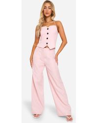 Boohoo - Textured Wide Leg Tailored Trousers - Lyst