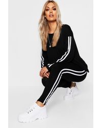 Boohoo Womens Plus Side Stripe Loungewear Set - Black