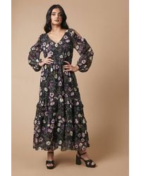 Oasis - Occasion Floral Printed Metallic Cold Shoulder Midaxi Dress - Lyst