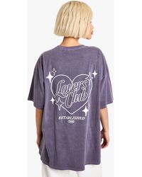 Boohoo - Lovers Club Slogan Overdyed Oversized T-Shirt - Lyst