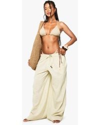 Boohoo - Linen Beaded Wide Leg Beach Pants - Lyst