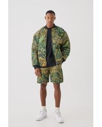 BoohooMAN - Square Quilted Tapestry Short & Bomber Jacket Set - Lyst