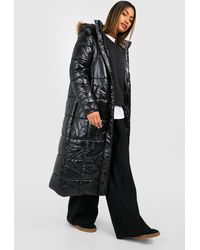 Boohoo - Maxi Cire Paneled Padded Jacket With Faux Fur Trim - Lyst
