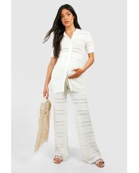 Boohoo - Maternity Crochet Knitted Shirt And Wide Leg Trouser Co-ord - Lyst